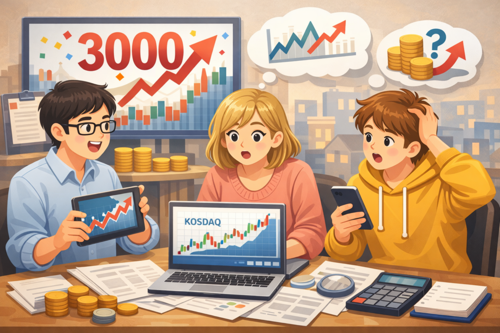 코스닥 3000 갈 것인가에 대해서 이야기 중인 세사람